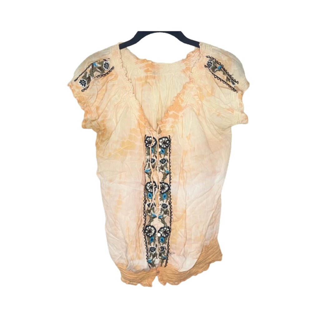 Embroidered Peasant Blouse - Peach
